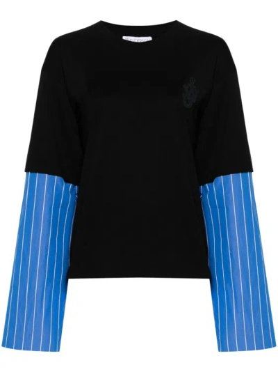 Jw Anderson Contrast-sleeves Multicolor T-shirt In Black