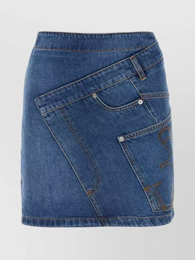 JW ANDERSON CONTRAST STITCH ASYMMETRIC DENIM SKIRT