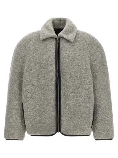 Jw Anderson Mens Light Grey Melange Contrast-trim Relaxed-fit Knitted Wool-blend Jacket In Gray