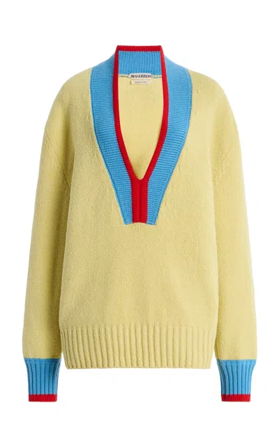 Jw Anderson Contrast-trim Cotton-blend Sweater In Yellow