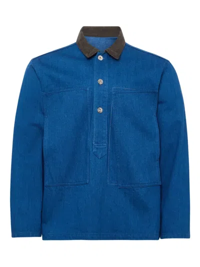 Jw Anderson Corduroy-collar Denim Polo Shirt In Blue