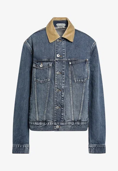 Jw Anderson Corduroy-collar Denim Jacket In Blue