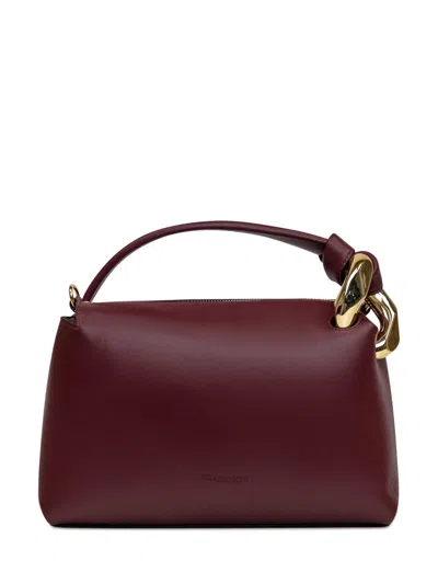 Jw Anderson Corner Leather Crossbody Bag In Burgundy