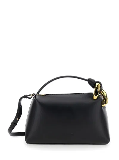Jw Anderson 'corner' Black Handbag With Metallic Knot Detail