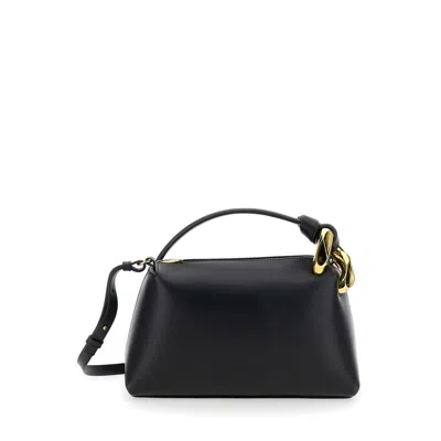 Jw Anderson J.w. Anderson Corner Black Handbag With Metallic Knot Detail In Leather