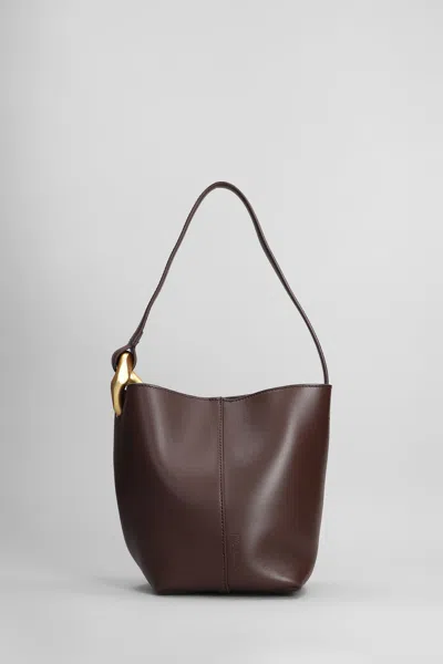 Jw Anderson Corner Bucket Shoulder Bag In Brown Leather