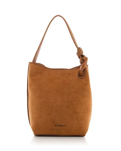 Jw Anderson Corner Chain Canvas Bucket Bag In Caramel