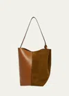 Jw Anderson Corner Leather Bucket Bag In Dark Pecan