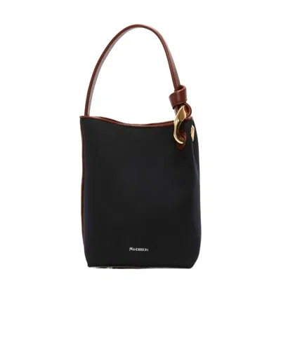 Jw Anderson Corner Logo-embroidered Bucket Bag In Black