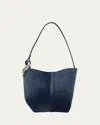 Jw Anderson Corner Small Acid Wash Denim Bucket Bag In Blue