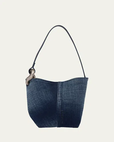Jw Anderson Corner Small Acid Wash Denim Bucket Bag In Gray