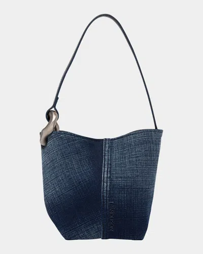 Jw Anderson Corner Small Acid Wash Denim Bucket Bag In Blue
