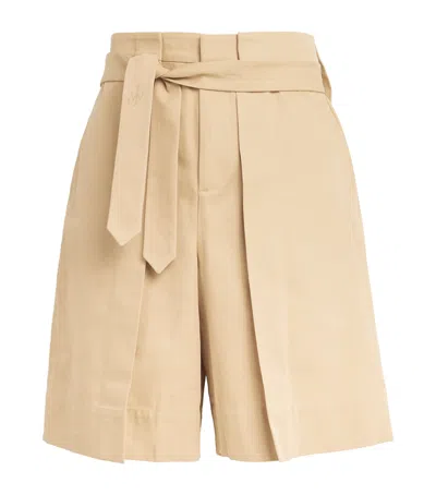 Jw Anderson Cotton Belted Pleated Shorts In Beige