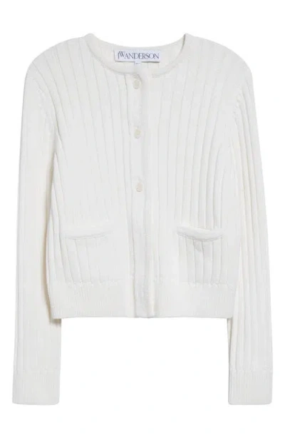 Jw Anderson Cotton Blend Crop Cardigan In Ivory