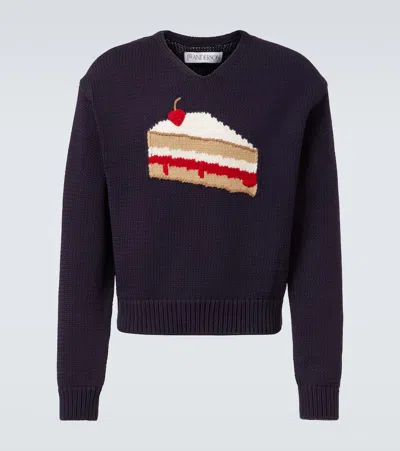 Jw Anderson Navy Cake Intarsia Sweater In Blue