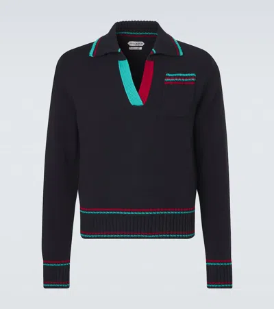 Jw Anderson Mens Black Shrunken Contrast-trim Cotton And Cashmere Polo Jumper