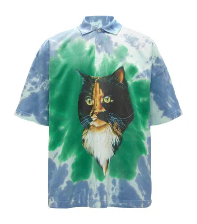 Jw Anderson Cotton Cat Print Polo Shirt In Blue