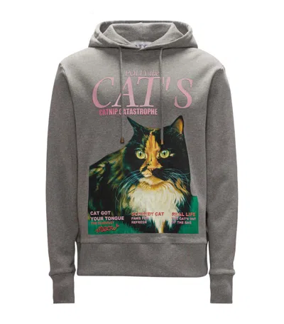 Jw Anderson Cat-print Organic Cotton Hoodie In Grey