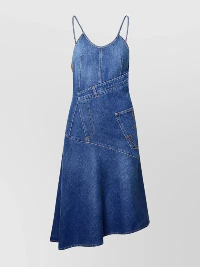Jw Anderson Cotton Dress With A-line Silhouette And Patch Pockets In Blue