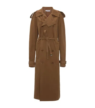 Jw Anderson Belted Cotton Trench Coat In Brown
