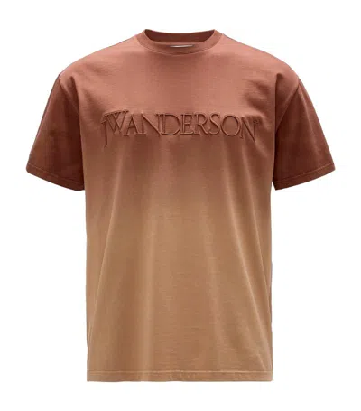 Jw Anderson Logo-embroidered Organic Cotton T-shirt In Brown