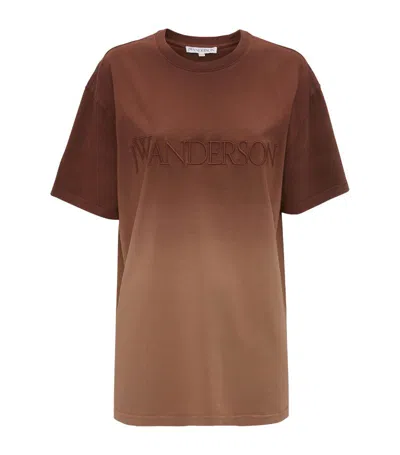 Jw Anderson Ombré-effect Organic Cotton T-shirt In Brown