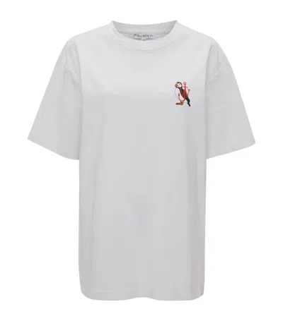 Jw Anderson Logo-embroidered Organic Cotton T-shirt In White