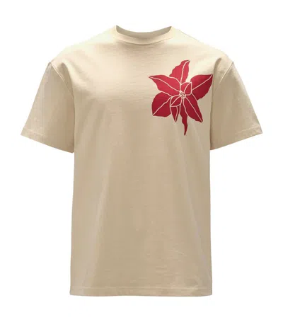 Jw Anderson Crew Neck Floral-print Organic Cotton T-shirt In Beige