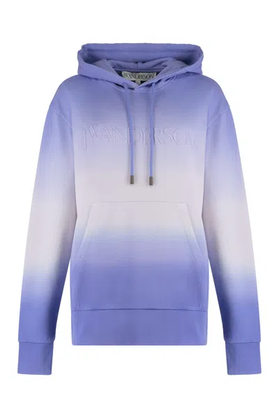 Jw Anderson Cotton Hoodie With Ribbed Edges For Women In Blue