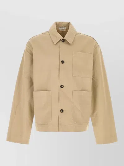 Jw Anderson Cotton Jacket Long Sleeves Front Pockets In Brown
