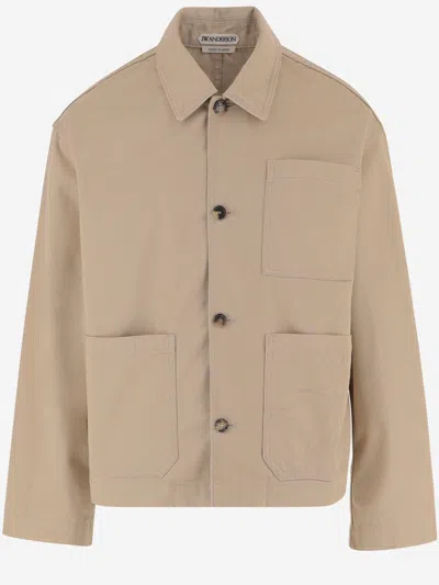 Jw Anderson Cotton Jacket With Patched Pockets In Brown