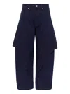 Jw Anderson Mens Blue Red Cropped Sculptural Denim Jeans In Blue
