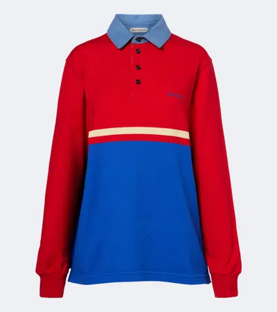 Jw Anderson Contrast Collar Embroidered Striped Cotton-jersey Polo Shirt In Multi