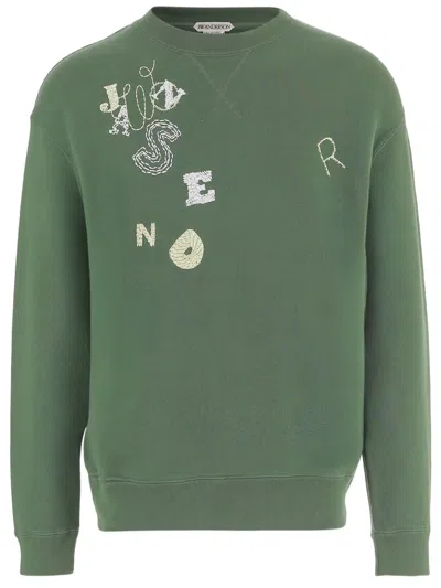 Jw Anderson Cotton Long-sleeve Sweatshirt With Contrast Logo Embroidery In Grey