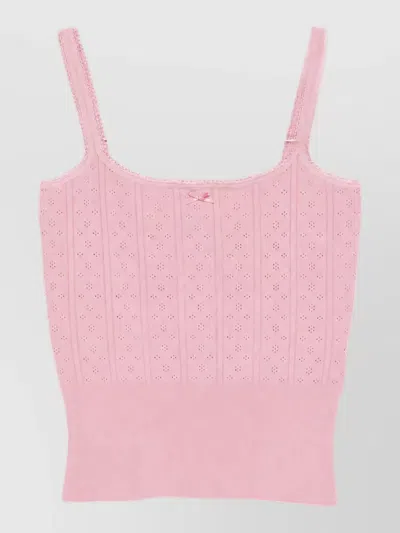 Jw Anderson Cotton Pointelle Knit Square Neck Sleeveless Bow Detail Knitted Top In Pink