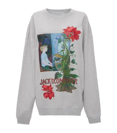 Jw Anderson Graphic-print Organic Cotton Sweatshirt In Grey