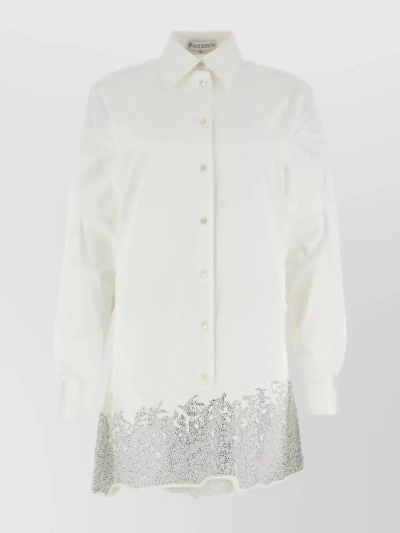 Jw Anderson Cotton Shirt Dress With Denim Insert In Cream
