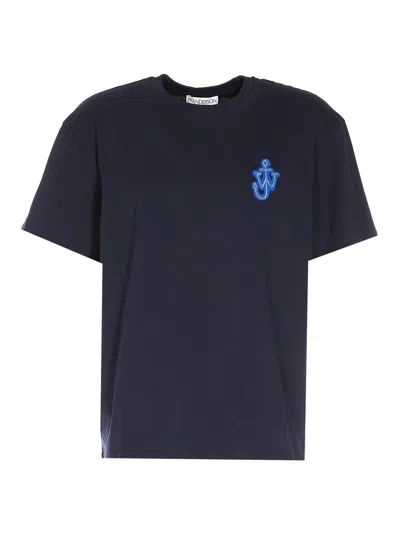 Jw Anderson Cotton T-shirt With Patch Logo In Blue