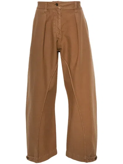 Jw Anderson Twisted Seam Cotton Barrel-leg Pants In Brown