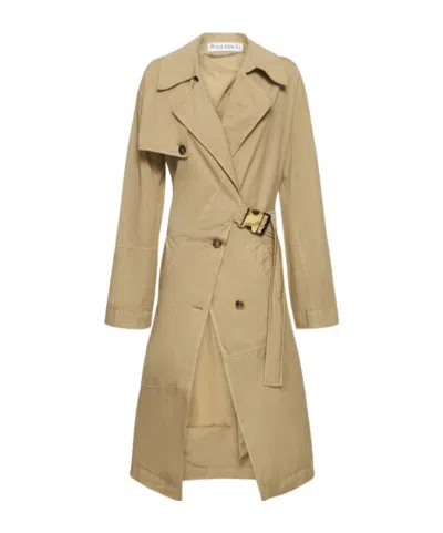 Jw Anderson Cotton Twill Trench Coat W/ Buckle In Brown