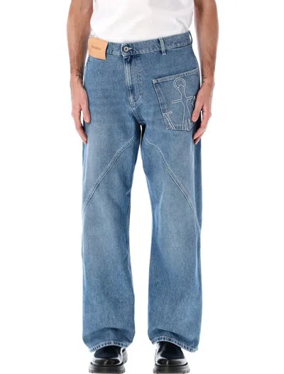Jw Anderson Cotton Twisted Workwear Denim Pants In Blue