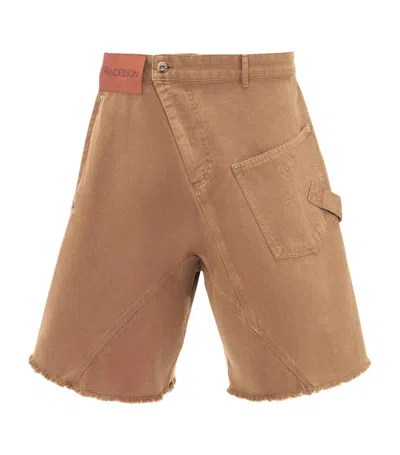 Jw Anderson Cotton Twisted Workwear Shorts In Brown