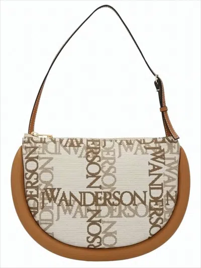 Jw Anderson Crescent-shaped Canvas Shoulder Bag With Leather Trim In White
