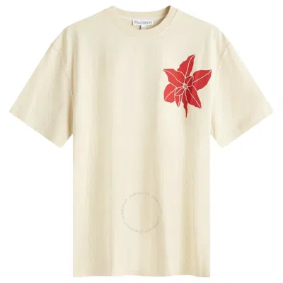 Jw Anderson Crew Neck Floral-print Organic Cotton T-shirt In Beige