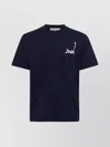 Jw Anderson Blue Crewneck T-shirt With Logo Detail On The Front And Maxi Slogan Print On The Rear In Blue