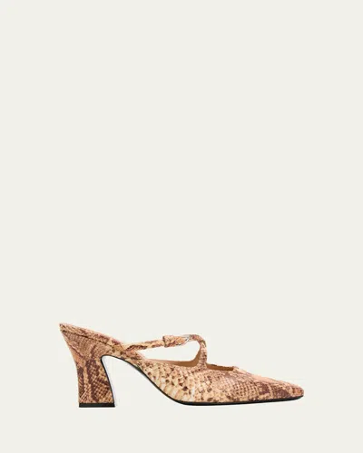 Jw Anderson Crisscross Snake-embossed Leather Mules In Brown