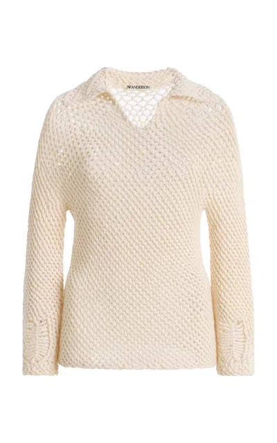 Jw Anderson Crocheted Wool Knit Sweater In White