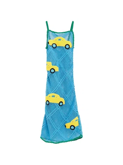 Jw Anderson Crochet-knit Car-patch Midi Dress In Multi