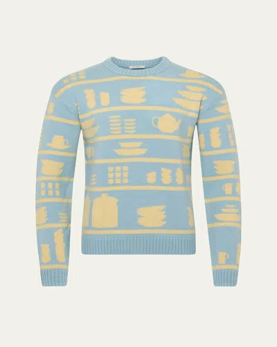 Jw Anderson Crockery Jacquard Wool Sweater In Blue