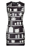 Jw Anderson Crockery Print Shift Minidress In Black